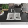Mexen Carlos chiuvetă granit 1,5 cuve cu baterie bucătărie Aster, alb - 6518-20-73450-07-B