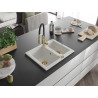Mexen Carlos chiuvetă din granit cu 1,5 compartimente cu baterie de bucătărie Aster, alb - 6518-20-73450-57-G
