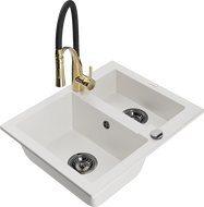 Mexen Carlos chiuvetă de granit 1,5 compartimente cu baterie de bucătărie Aster, alb - 6518-20-73450-57-B