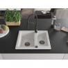 Mexen Carlos chiuvetă de granit cu 1,5 compartimente cu baterie de bucătărie Aster, albă - 6518-20-73450-70-B