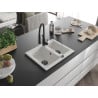 Mexen Carlos chiuvetă din granit cu 1,5 compartimente și baterie de bucătărie Aster, alb - 6518-20-73450-70-B