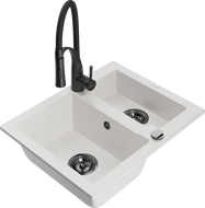 Mexen Carlos gránit 1,5-medencés mosogató Aster konyhai csapteleppel, fehér - 6518-20-73450-70-B