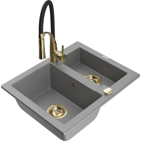 Mexen Carlos 1,5-medencés gránit mosogató Aster konyhai csapteleppel, szürke - 6518-71-73450-57-G