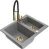 Mexen Carlos 1,5-medencés gránit mosogató Aster konyhai csapteleppel, szürke - 6518-71-73450-57-G