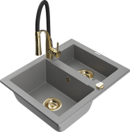 Mexen Carlos 1,5-medencés gránit mosogató Aster konyhai csapteleppel, szürke - 6518-71-73450-57-G