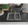 Mexen Carlos chiuvetă de bucătărie din granit cu 1,5 compartimente și baterie Aster, gri - 6518-71-73450-57-B