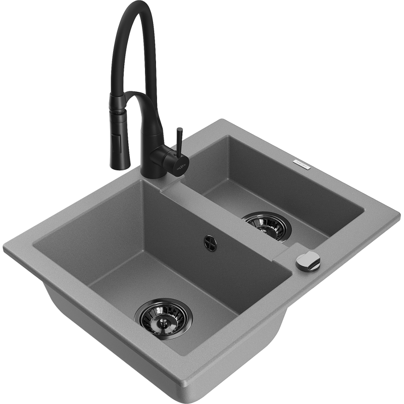 Mexen Carlos 1,5-medencés gránit mosogatótálca Aster konyhai csappal, szürke - 6518-71-73450-70-B