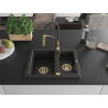 Mexen Carlos chiuvetă de bucătărie din granit cu 1,5 compartimente cu baterie de bucătărie Aster, negru/auriu metalizat
