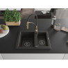 Mexen Carlos chiuvetă de bucătărie din granit cu 1,5 cuve și baterie Aster, negru/auriu metalic - 6518-75-73450-57-B