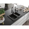 Mexen Carlos chiuvetă de granit 1,5 camere cu baterie de bucătărie Aster, negru/auriu metalic - 6518-75-73450-70-B