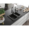 Mexen Carlos chiuvetă de granit cu 1,5 cuve și baterie de bucătărie Aster, negru/auriu metalizat - 6518-75-73450-70-B