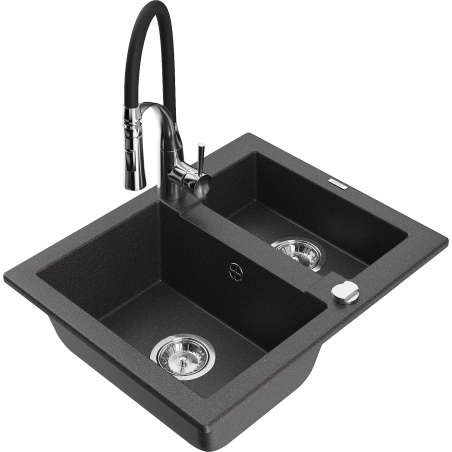 Mexen Carlos chiuvetă granit 1,5 camere cu baterie de bucătărie Aster, negru cu puncte - 6518-76-73450-07