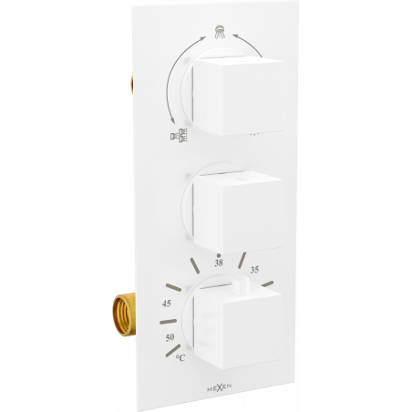 Mexen Cube baterie termostatică pentru cadă si duș cu 3 ieșiri, Albă - 77503-20
