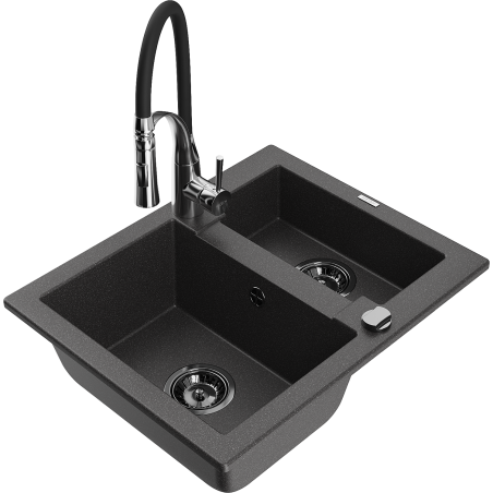 Mexen Carlos gránit mosogató 1,5 rekeszes konyhai csapteleppel Aster, fekete pöttyös - 6518-76-73450-07-B
