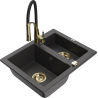 Mexen Carlos gránit mosogató 1,5 medencés konyhai csapteleppel Aster, fekete pettyes - 6518-76-73450-57-G
