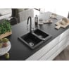 Mexen Carlos chiuvetă de bucătărie din granit cu 1,5 compartimente și robinet Aster, negru - 6518-77-73450-07