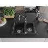 Mexen Carlos chiuvetă de bucătărie din granit cu 1,5 compartimente și robinet Aster, negru - 6518-77-73450-07