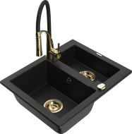 Mexen Carlos 1,5-medencés gránit mosogató Aster konyhai csappal, fekete - 6518-77-73450-57-G