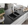 Mexen Carlos chiuvetă de granit cu 1,5 compartimente cu baterie de bucătărie Aster, negru - 6518-77-73450-57-B