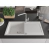 Mexen Leo chiuvetă de granit cu un compartiment, cu picurător și baterie de bucătărie Flora, Albă - 6501-20-670401-00