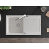 Mexen Leo chiuvetă de granit cu un compartiment, cu picurător și baterie de bucătărie Flora, Albă - 6501-20-670401-02