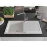 Mexen Leo chiuvetă de granit cu un compartiment, cu picurător și baterie de bucătărie Flora, Albă - 6501-20-670401-06