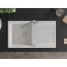 Mexen Leo chiuvetă de granit cu un compartiment, cu picurător și baterie de bucătărie Flora, Albă - 6501-20-670401-06