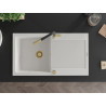 Mexen Leo chiuvetă de granit cu o cameră, cu scurgător și baterie de bucătărie Flora, alb - 6501-20-670401-57-G
