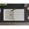 Mexen Leo chiuvetă de granit cu un compartiment, cu picurător și baterie de bucătărie Flora, Albă - 6501-20-670401-57-G