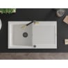 Mexen Leo chiuvetă de granit cu un compartiment, cu picurător și baterie de bucătărie Flora, Albă - 6501-20-670401-57-B