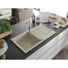 Mexen Leo chiuvetă de granit cu un compartiment, cu picurător și baterie de bucătărie Flora, Bej - 6501-69-670401-09