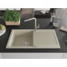 Mexen Leo chiuvetă de granit cu un compartiment, cu picurător și baterie de bucătărie Flora, Bej - 6501-69-670401-09