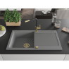 Mexen Leo chiuvetă de granit cu 1 compartiment, cu picurător și baterie de bucătărie Flora, gri - 6501-71-670401-57-G