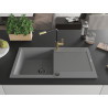 Mexen Leo chiuvetă de bucătărie din granit cu 1 cuvă și picurător, cu baterie Flora, gri - 6501-71-670401-57-B