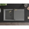 Mexen Leo chiuvetă de granit cu un compartiment, cu picurător și baterie de bucătărie Flora, gri - 6501-71-670401-57-B