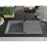 Mexen Leo chiuvetă de granit cu 1 compartiment și scurgător și baterie de bucătărie Flora, gri - 6501-71-670401-70-B