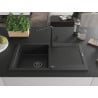 Mexen Leo chiuvetă de bucătărie granit 1-cameră cu scurgător și baterie Flora, negru/argintiu metalizat - 6501-73-670401-70-B