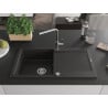 Mexen Leo chiuvetă din granit cu 1 cameră, scurgător și baterie de bucătărie Flora, negru/auriu metalic - 6501-75-670401-00