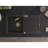 Mexen Leo chiuvetă de bucătărie din granit cu 1 compartiment cu scurgător și baterie de bucătărie Flora, negru/auriu metalic - ?