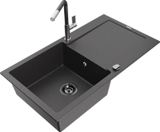 Mexen Leo 1-medencés gránit mosogató lefolyóval és Flora konyhai csappal, fekete pöttyös - 6501-76-670401-08-B