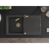 Mexen Leo chiuvetă de bucătărie din granit 1-cameră cu scurgător și baterie Flora, negru cu pete - 6501-76-670401-57-G