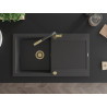 Mexen Leo chiuvetă de bucătărie cu o cuvă din granit cu scurgător și baterie Flora, negru picurat - 6501-76-670401-75-G