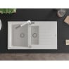 Mexen Matias 1,5 medencés gránit mosogató, csepegtető és Flora konyhai csap, fehér - 6502-20-670401-02
