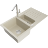 Mexen Matias chiuvetă de granit cu 1,5 cuve cu scurgător și baterie de bucătărie Flora, bej - 6502-69-670401-00