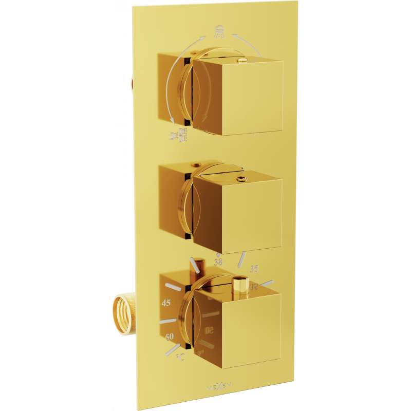 Baterie cadă-duș termostatice Mexen Cube cu 3 ieșiri, aurie - 77503-50