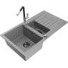Mexen Matias gránit mosogató 1,5 medencés csepegtetővel és Flora konyhai csappal, szürke - 6502-71-670401-07-B