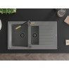 Mexen Matias chiuvetă de bucătărie din granit cu 1,5 compartimente, cu scurgător și baterie Flora, gri