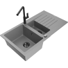 Mexen Matias gránit mosogató 1,5 medencés csepegtetővel és Flora konyhai csapteleppel, szürke - 6502-71-670401-70-B