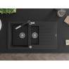 Mexen Matias chiuvetă din granit cu 1,5 compartimente cu scurgător și baterie de bucătărie Flora, negru/argintiu