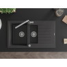 Mexen Matias chiuvetă de bucătărie din granit cu 1,5 cuve cu scurgător și baterie Flora, negru cu pete - 6502-76-670401-00